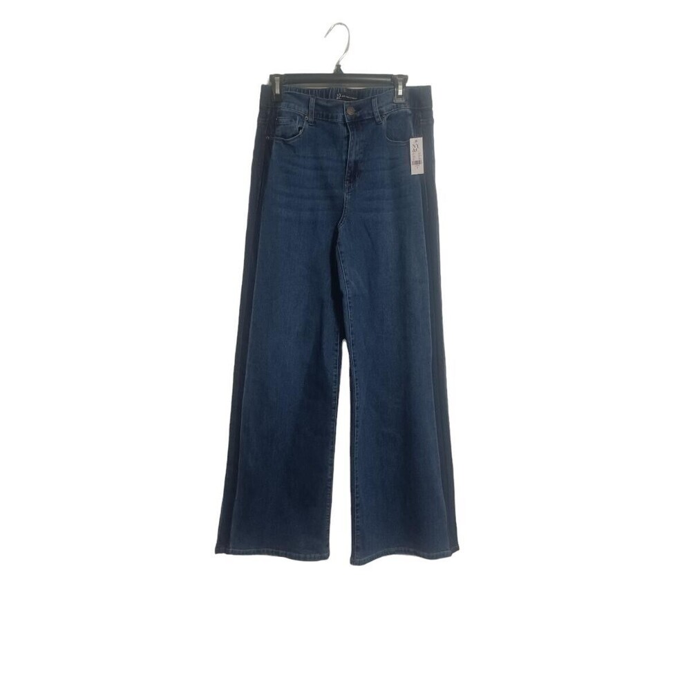7th Ave NY&Co Jeans Blue Stretch Pants Studio Side Stripe Wide Leg Size M ($79)